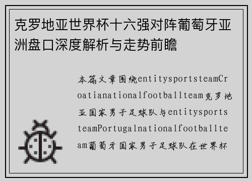 克罗地亚世界杯十六强对阵葡萄牙亚洲盘口深度解析与走势前瞻 克罗地亚世界杯十六强对阵葡萄牙亚洲盘口深度解析与走势前瞻
